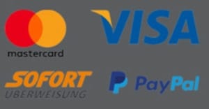 Bezahlung per Mastercard, Visa, SOFORT Überweisung und Paypal